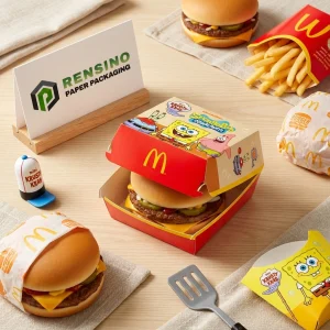 Bunte Papp-Burgerbox mit Cartoon-Druck, anpassbare Fast-Food-Verpackung