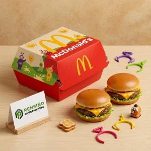 Red and White Paper Burger Box with Cartoon Characters, Custom Design Available