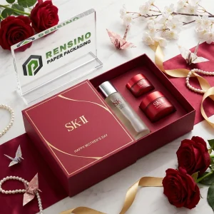 Scatola Regalo Rigida in Carta Rossa SK-II con Motivo Stampato in Oro, Adatta per Imballaggio Cosmetico o Regalo, Servizio OEM/ODM Disponibile