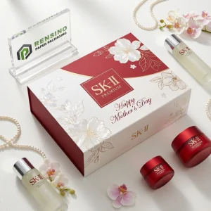Scatola Regalo in Carta Rossa e Bianca Rigida SK-II con Motivo Floreale, Adatta per Imballaggio Cosmetico o Regali, Servizio OEM/ODM Disponibile