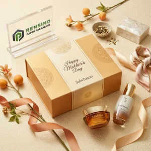 Scatola regalo di carta rettangolare dorata Sulwhasoo con motivo e testo stampati, adatta per imballaggio di regali o cosmetici, servizio OEM/ODM disponibile