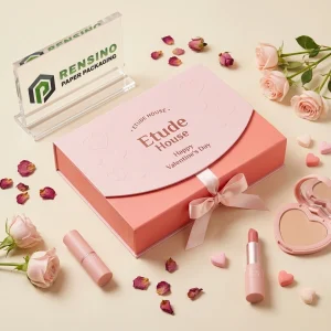 Etude House Pink Magnetic Closure Paper Gift Box with Heart Embossed Pattern, Suitable for Gift or Cosmetic Packaging, OEM/ODM Service Available