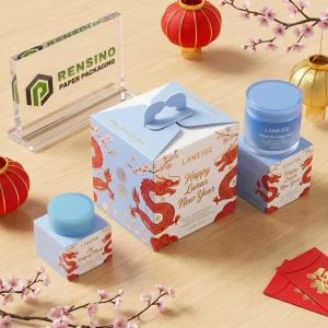 Scatola Regalo di Carta Stampata Blu LANEIGE con Motivo Drago del Capodanno Lunare, Adatta per Imballaggio Regalo o Cosmetico, Stampa Logo Personalizzata Disponibile