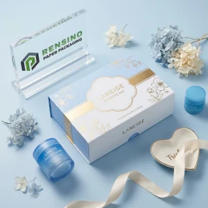 Scatola di Carta Pieghevole LANEIGE Blu e Bianca con Motivo Floreale, Adatta per Imballaggio Cosmetico o Regalo, Servizio OEM/ODM Disponibile