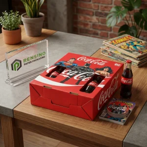 Red Paper Gift Box with Coca-Cola Cartoon Design, Suitable for Beverage Packaging and Retail Display
