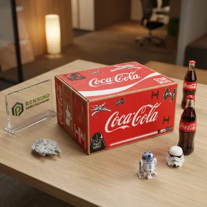 Red Paper Gift Box with Coca-Cola Logo and Star Wars Pattern, Suitable for Retail or Gift Packaging