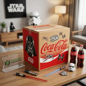 Rote Papiergeschenkbox mit Star Wars und Coca-Cola Branding, benutzerdefiniertes Design verfügbar