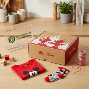 Red Paper Gift Box with Mickey Mouse Silhouette, Suitable for Gift, Retail or Display Packaging