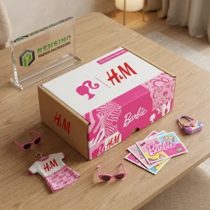 Boîte cadeau rose et blanche avec motif Barbie et éléphant, adaptée pour des jouets ou un emballage de détail, usine avec service de design personnalisé