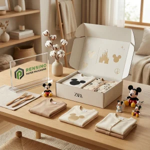 Beige Corrugated Paper Shipping Box with Die-Cut Mickey Mouse Design, Custom Logo Printing Available