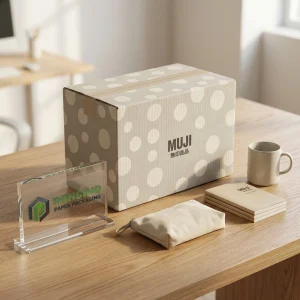 Beige Corrugated Shipping Box with Polka Dot Pattern, Custom Logo Printing Available
