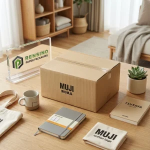 MUJI लोगो के साथ क्राफ्ट कागज़ की कागज़ात शिपिंग बॉक्स, कस्टम पैकेजिंग समाधान