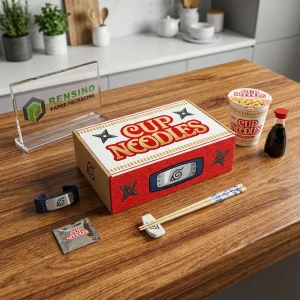 Caixa de Papel Retangular com Design de Macarrão Instantâneo Vermelho e Branco, Soluções de Embalagem Personalizadas