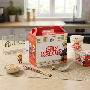 Red and White Paper Carry Box with Cartoon Character Design, Custom Packaging Solutions