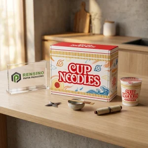 White and Red Rectangular Paper Box with Colorful Wave and Cloud Patterns, Custom Logo Printing Available