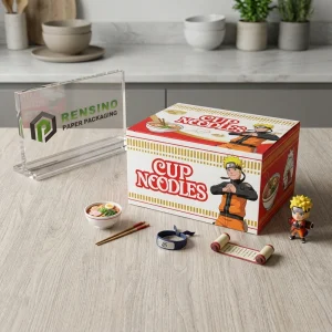 White and Red Rectangular Paper Box with Cartoon Print, Custom Design Available