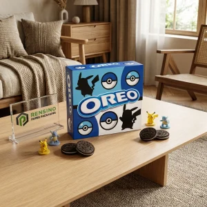 Синяя прямоугольная бумажная коробка с графикой Oreo и Пикачу, доступный индивидуальный дизайн