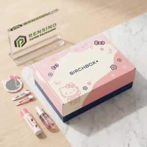 Boîte-cadeau en papier rose et bleu avec design Hello Kitty, adaptée pour les cadeaux, le commerce de détail ou l'emballage cosmétique, design personnalisé disponible