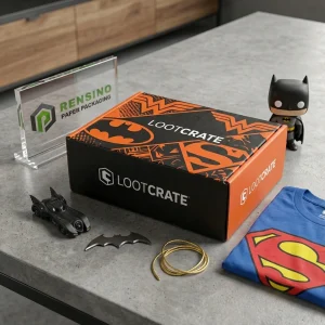 Schwarze und orangefarbene Papierverpackungsbox mit Batman- und Superman-Thema, geeignet für Geschenk-, Einzelhandels- oder Lebensmittelverpackungen, OEM/ODM-Service verfügbar