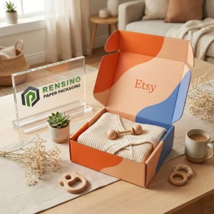 प्रिंटेड “Etsy” टेक्स्ट और अमूर्त पैटर्न के साथ रंगीन पेपर गिफ्ट बॉक्स, उपहार, रिटेल, या खाद्य पैकेजिंग के लिए उपयुक्त, कस्टम डिज़ाइन उपलब्ध है।