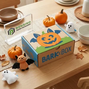 Bunte Halloween-Themen-Papierbox mit Kürbis- und Fledermausillustration, Geeignet für Geschenk- oder Einzelhandelsverpackungen, Individuelles Design verfügbar