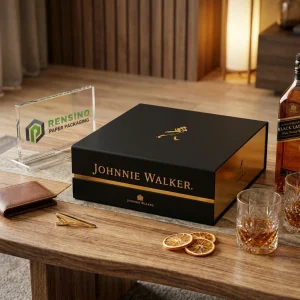 Boîte cadeau en papier noire avec logo et texte en feuille d'or, adaptée pour les cadeaux, le commerce de détail ou l'emballage alimentaire, service OEM/ODM disponible