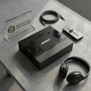 Boîte en papier noire avec design d'onde sonore imprimée et équipement DJ, adaptée pour les emballages cadeaux, de vente au détail ou de marque, service OEM/ODM disponible