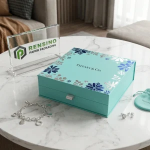 Scatola regalo di carta blu con motivo floreale, adatta per gioielli o imballaggi regalo, servizio OEM/ODM disponibile