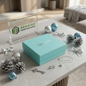Aqua Blue Paper Gift Box with Tiffany & Co. Logo, Suitable for Jewelry or Gift Packaging, OEM/ODM Service Available