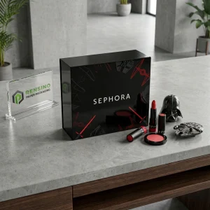 Boîte cadeau en papier noire avec logo Sephora et figurine de Dark Vador de Star Wars, adaptée pour l'emballage de cosmétiques ou de cadeaux, service OEM/ODM disponible
