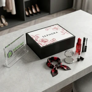 Black and White Paper Gift Box with Floral Pattern and Clear Lid, Suitable for Cosmetic or Gift Packaging, OEM/ODM Service Available