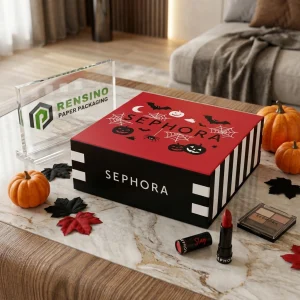 Black and Red Halloween-themed Paper Gift Box with Spider and Bat Patterns, Suitable for Gift, Retail, or Cosmetic Packaging, OEM/ODM Service Available
