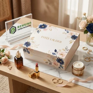 White Gift Box with Floral Pattern and Gold Foil Accents, Suitable for Gift, Cosmetic or Jewelry Packaging, OEM/ODM Service Available