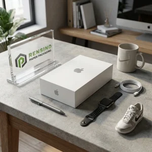 White Paper Packaging Box with Logo and Product Display