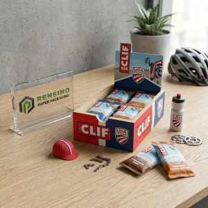 Scatola regalo in carta rossa e blu con logo USA Cycling, adatta per imballaggi al dettaglio o promozionali