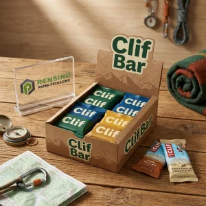 Braune Papierbox mit Clif Bar Verpackung, geeignet für den Einzelhandel oder als Geschenk, individuelles Design verfügbar