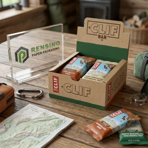 Scatola per snack in carta kraft con branding Clif, ecologica e personalizzabile per confezioni di vendita al dettaglio e regalo