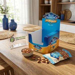 Blue Diamond Almonds Papier-Display-Box mit hellem Design, geeignet für den Einzelhandel oder Geschenkverpackungen