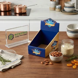 Blaue Diamantmandeln Präsentationsbox mit individuellem Logo, hochwertige Papierverpackungslösung