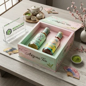 Scatola regalo rosa con motivo di fiori di ciliegio, adatta per tè o imballaggio regalo, design personalizzato disponibile
