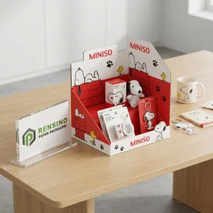 Red Paper Gift Box with Snoopy and Woodstock Design, Suitable for Gift or Retail Display, Customizable with Logo