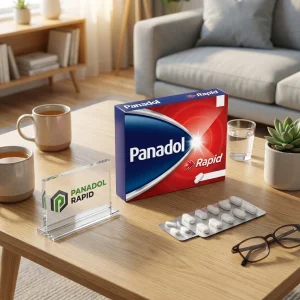 Boîte en papier rouge et bleu avec texte imprimé Panadol et RAPID, adaptée à l'emballage de cadeaux, de vente au détail ou pharmaceutique, service OEM/ODM disponible