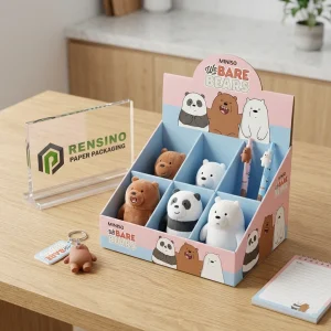 Scatola di Carta Rosa per Esposizione con Motivo di Orso e Panda Cartone, Adatta per Regali, Vendita al Dettaglio o Imballaggio di Cancelleria, Fabbrica con Capacità di R&S e Personalizzazione