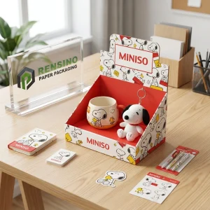 Scatola regalo a tema Snoopy rossa e bianca con peluche di Snoopy e accessori, design personalizzato disponibile