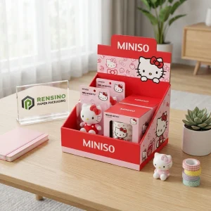 Scatola Espositiva di Cartone Rossa con Motivo Hello Kitty, Stampa Logo Personalizzata Disponibile