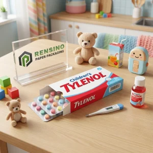 子供用タイレノールの紙製パッケージボックス、印刷されたロゴとカラフルなパターン付き、ギフト、小売、または薬局のパッケージングに適しており、OEM/ODMサービスが利用可能です