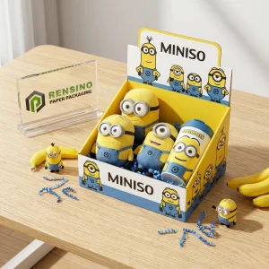 Caja de Regalo de Papel Temática de Minions Amarilla con Marca Miniso, Diseño Personalizado Disponible