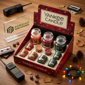 Scatola regalo rossa con barattoli di candele e candele tealight, adatta per imballaggio regalo, al dettaglio o esposizione