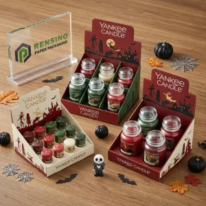 Caixa de Presente de Vela com Tema de Halloween e Silhuetas Assustadoras, Design Personalizado Disponível