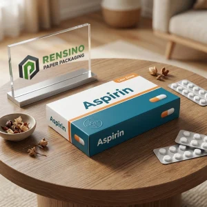 Scatola di Carta Bianca con Testo Stampato di Aspirina e Design Arancione e Blu, Adatta per Imballaggio Farmaceutico o Regalo, Servizio OEM/ODM Disponibile
